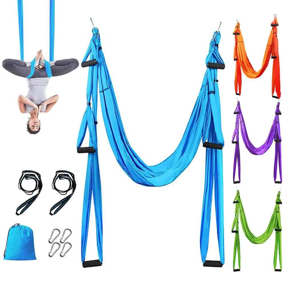 Set Amaca Yoga Aereo TOOSOAR – Altalena Antigravity Con 6 Maniglie, Moschettoni E Catene, Carico 200 Kg, Viola Chiaro