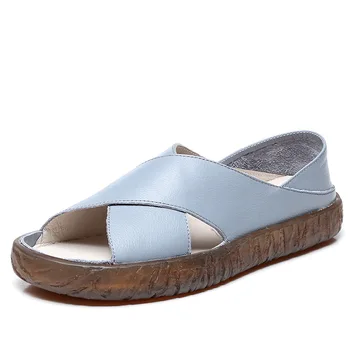 

Summer Women's Non Slip Soft Bottom Sandals Handmade Slip-On Breathable Genuine Leather Sandals Luxury Designer Flat Shoe