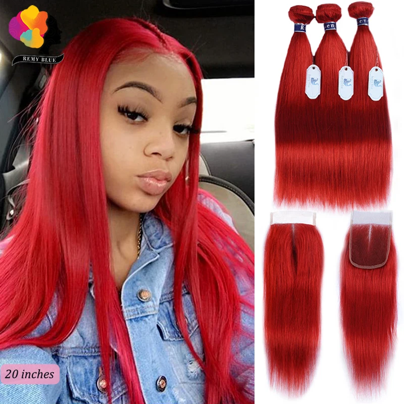 

Remyblue Red Bundles With Closure Colored 99J Burgundy Brazilian Hair Straight Human Hair 3 Bundles With Closure Remy Hair Weave
