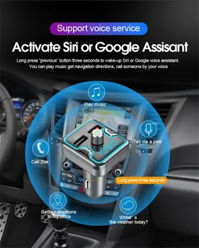 

USB Car Blueteeth FM Transmitter Car Charger Adapter Cigarette Lighter Power 7 Colors with Hands Free Car LED Backlight MP3