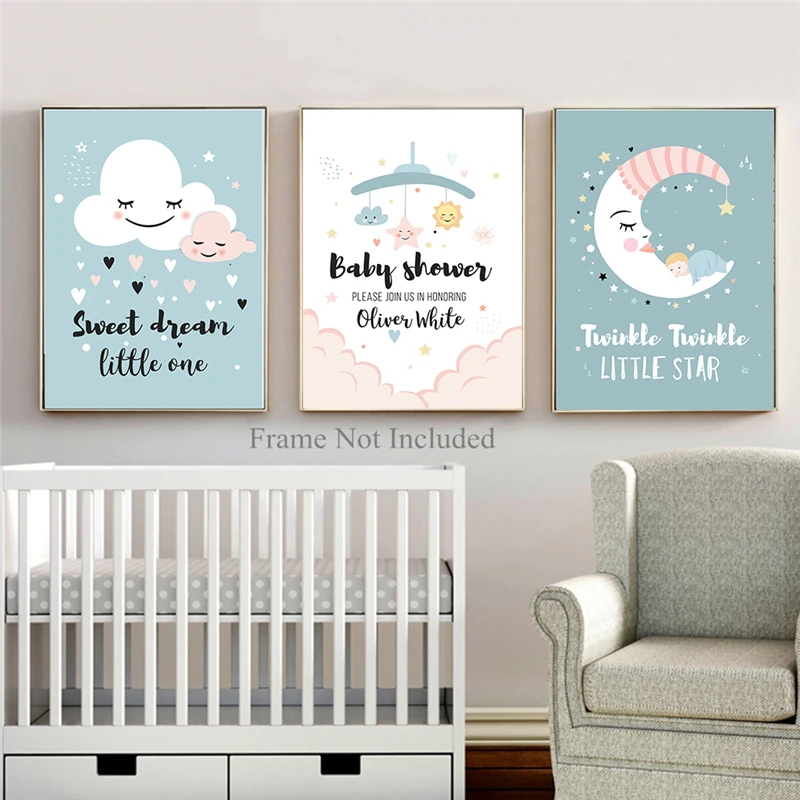 Decor En Forme De Chambre De Bebe Decor Artistique Mural Avec Impression De Nuages Et De Sexe Neutre Kawaii Lullaby Fille Et Garcon Scintillant Etoile Scintillante Citation De Lune Aliexpress