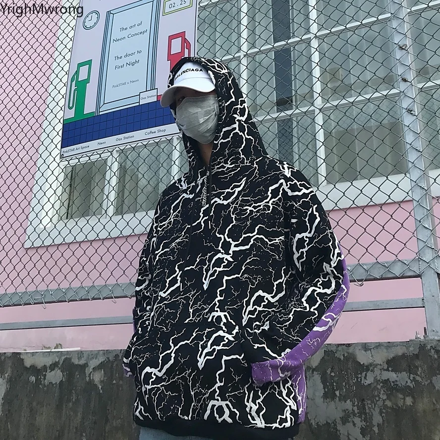 Харадзюку уличная панк пэчворк граффити контраст с капюшоном карман свободный свитер пуловер толстовки для женщин мужчин корейский хип хоп