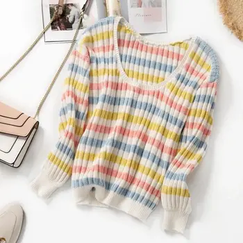 

Women Sweater 2020 Early Spring New U-Neck Striped Sweater