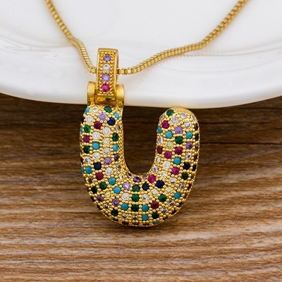 A-Z 26 Letters CZ Zirconia Pendant Necklace for Women Cute Rainbow Initials Name Necklace Fashion Party Wedding Jewelry