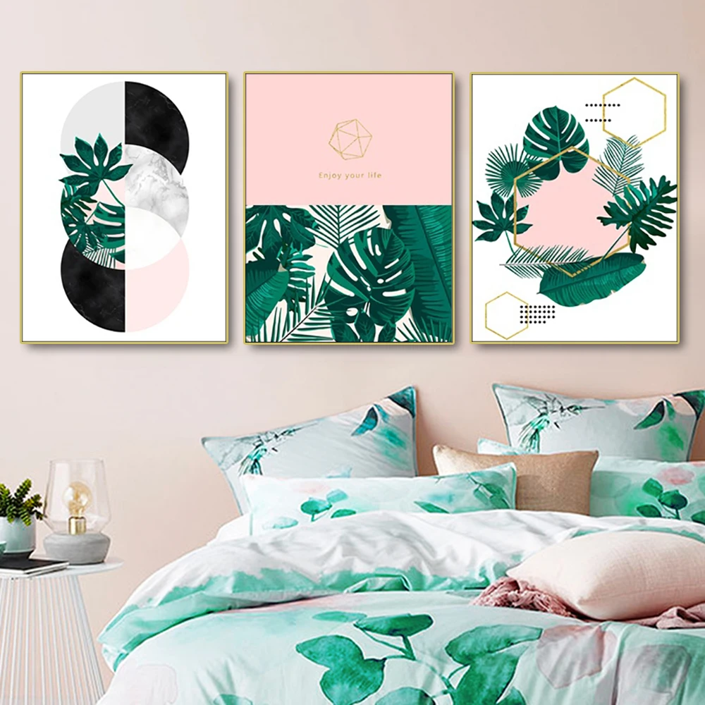 

Green Leaves Nordic Wall Picture Poster Print Canvas Painting Calligraphy Decor for Living Room Bedroom Home Decor Frameless