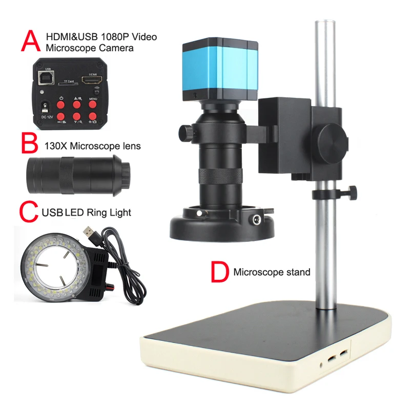 

HDMI HD USB TF Monocular Microscope Digital Camera Lens LED Light Workbench Stand Professional Repair Phone Soldering Tool