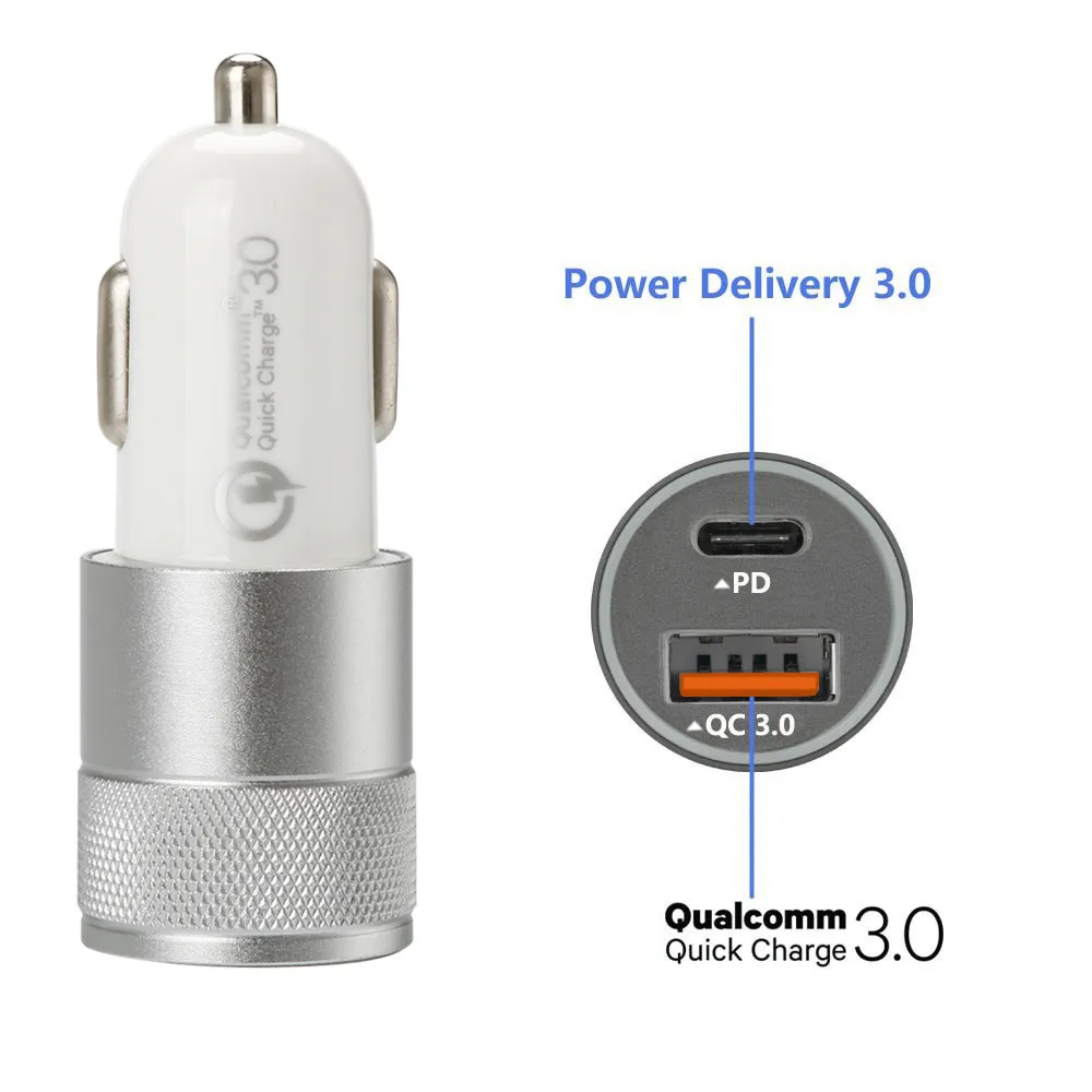 Type-c_pd алюминиевый сплав Qc3.0 Led полупрозрачный дисплей двойной Usb универсальный мобильный телефон автомобильное зарядное устройство D2