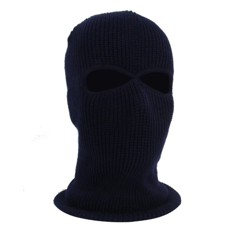 Unisex 2-Hole Knitted Ski Mask Balaclava Hat Winter Solid Color Full Face Cover Neck Gaiter Outdoor Windproof Beanie Cap orange skully hat