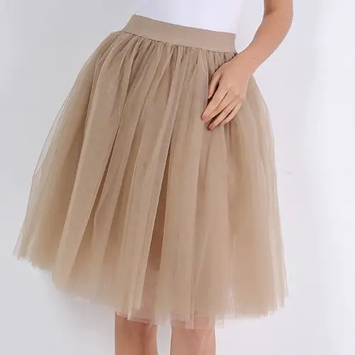 Мода 5 слоев 60 см модные Тюлевая юбка плиссированные юбки для женщин Женская Лолита Нижняя подружек невесты миди юбка куртка faldas Saias femininas - Цвет: khaki