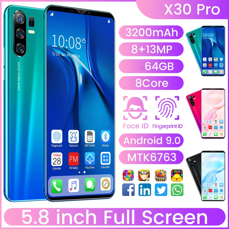 5.8 Inch X30 Pro Cell Phones Global Version 8core