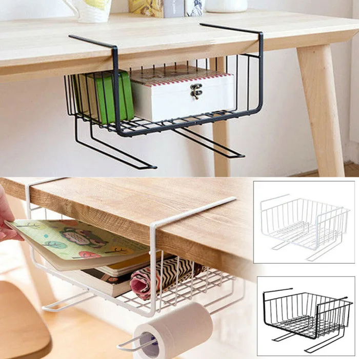 HOT Storage Basket Rack Under Shelf Cabinet Wire Organizer Holder for Kitchen Pantry Desk TI99