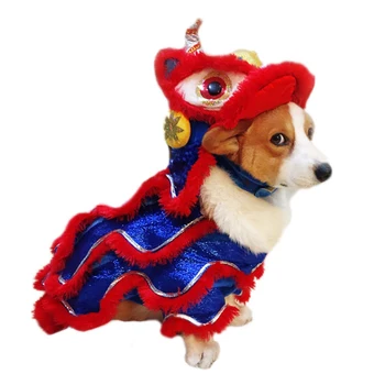 

New Funny Pet Dog Clothes Lion Dance Cat Costume For Small Medium Dogs Corgi New Year Traditional Clothing French Bulldog Dress