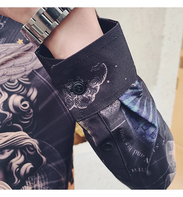 Повседневная приталенная мужская одежда Camisa Masculina, уличная сорочка Homme Manche Longue с принтом, мужская рубашка с длинными рукавами
