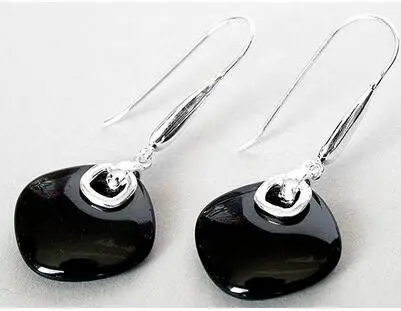 

Бесплатная доставка Винтажные серьги-Крючки с бусинами из натурального черного нефрита 925