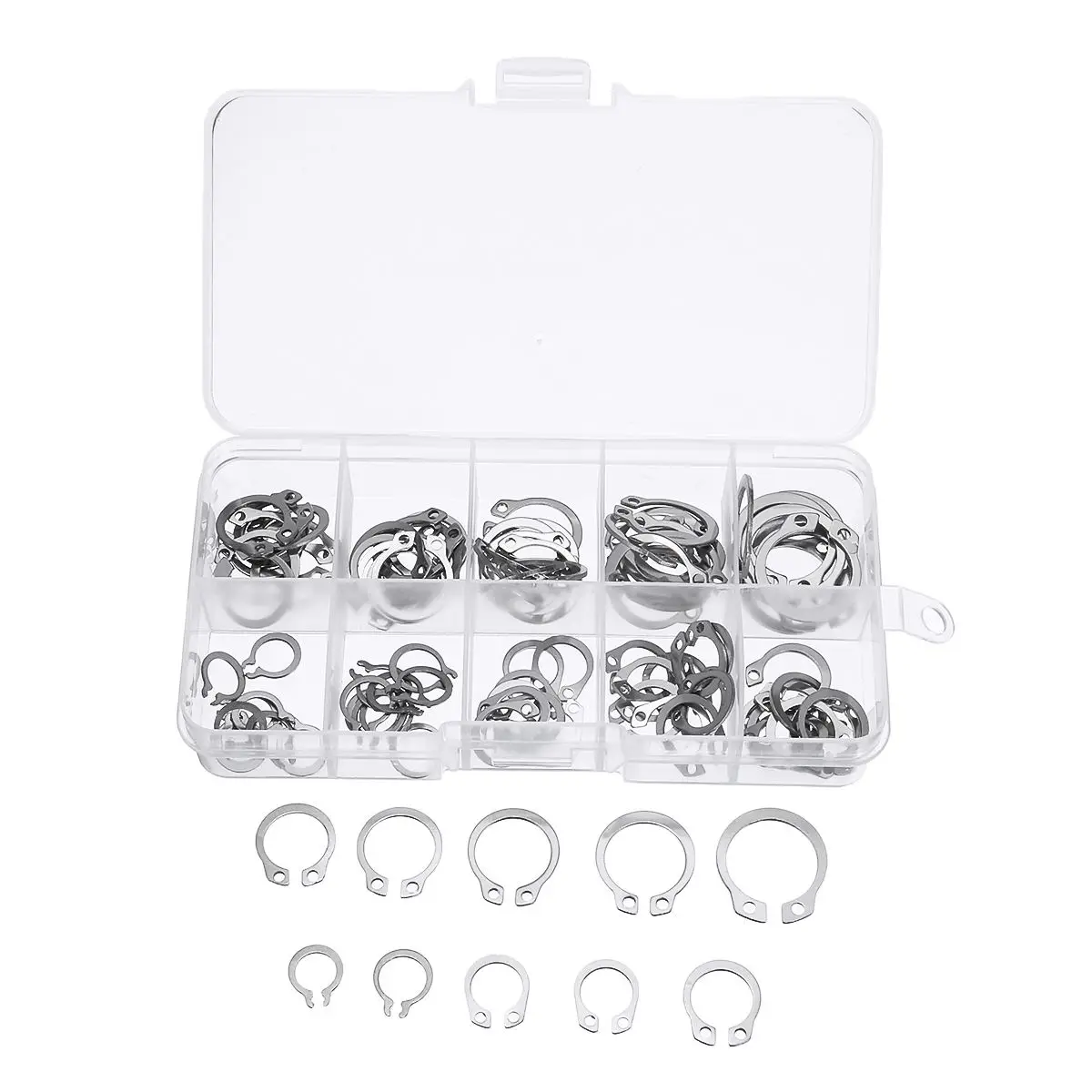 100pcs Snap Retaining Ring Circlip Carbon Steel M8-M18 Assortment Kit Internal External Retaining Circlips C-clip Washers