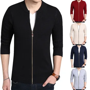 

2019 New Men Fashion Zipper Cardigan Slim Fit Streetwear Autumn Men Sweater Coats Korean Style Men Solid Color Sweater