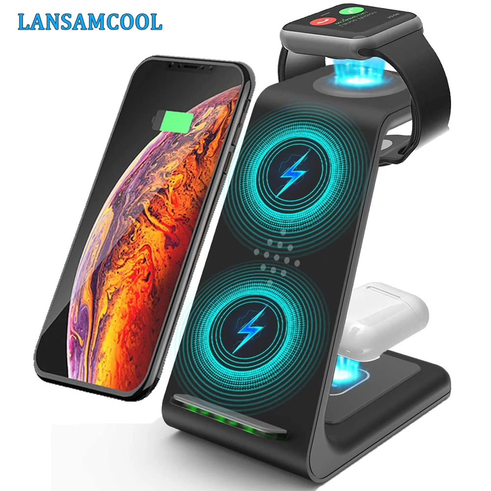 3 in 1 Wireless Charger Stand For iPhone 11/12 Pro Max Qi 15W Fast Charging Induction Chargers For Apple Watch AirPods Samsung