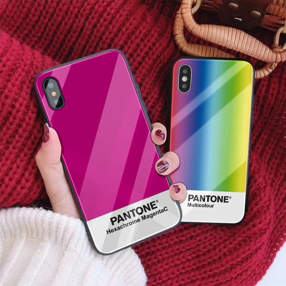 Чехол из закаленного стекла для iPhone 11 Pro 7 7Plus X 6S 6 Plus Pantone Phone Cover для iPhone XS MAX XR 8 pure color