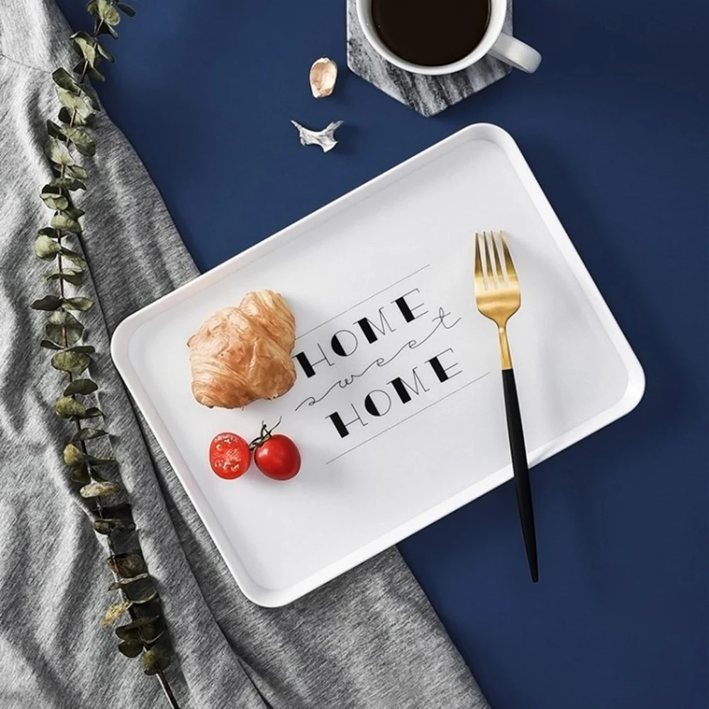 

Plastic Plate Rectangular Household Nordic Personality Simple Bread Breakfast Plate Cup Hotel Tea Small Tray