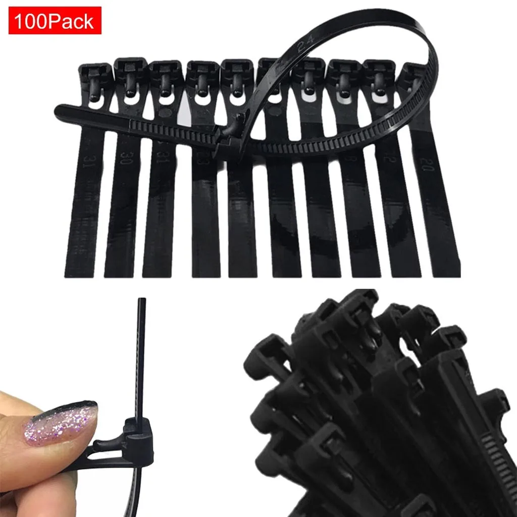 100 упаковка, черные разъемные кабельные стяжки, 300 мм x 7,5 мм, крепкие нейлоновые пластиковые стяжки на молнии, кабельные стяжки, крепежи, аппаратный кабель