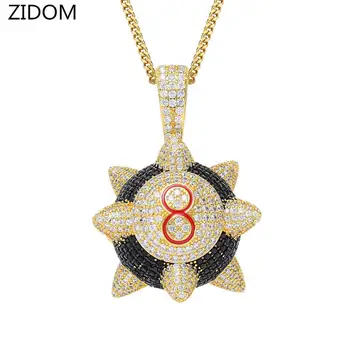

Men Hip hop Iced out bling Trippieredd Inspired Spike 8-ball Billiard Pendant Necklace micro pave AAA Zircon Hip hop jewelry