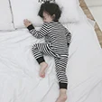 Black white strip Детский пижамный комплект; осенне-зимняя одежда; детское хлопковое домашнее нижнее белье в полоску с высокой талией; комплект из двух предметов - Цвет: Black white strip