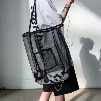 

Classic Texture Women Mesh Beach Shoulder Bag Creative Design Chic Big Capacity Female Outdoor Sports Fitness Handbag