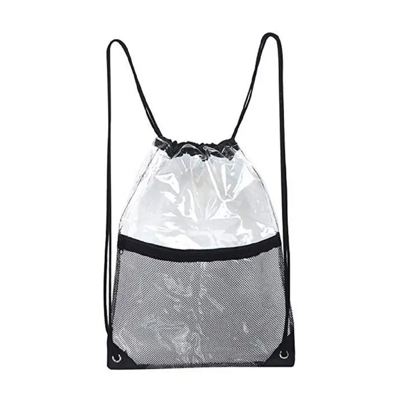 Color 1 2 Pieces Clear Drawstring Bag Transparent Drawstring Backpack with Zipper Mesh Pocket 