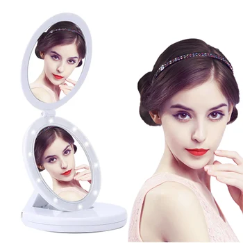 

Best Hot Sale 1X/5X Magnification LED Lighted Makeup Mirror Double Folding Travel Portable Mirrors Beauty Tools EK-New