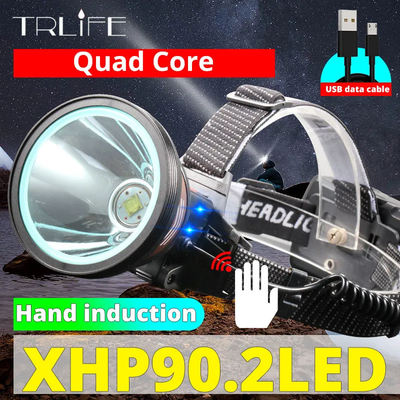 Светодиодный налобный фонарь XLamp XHP90.2 с четырехъядерным Индукционным датчиком USB