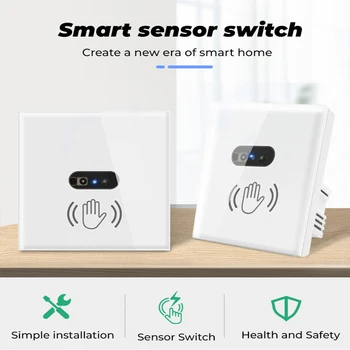 

Smart Wall Light Switch Infrared Sensor Glass Display Panel Neutral Wire 220V 10A No Touch Needed wifi switch smart home EU