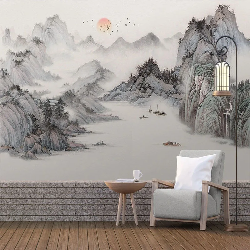 Papel de Parede Foto Estilo Chinês Pintura Paisagem Abstrata Sala de Estar Sala de tv Mural de Parede Sala de Estar Sofá de tv Decoração de Casa 3d