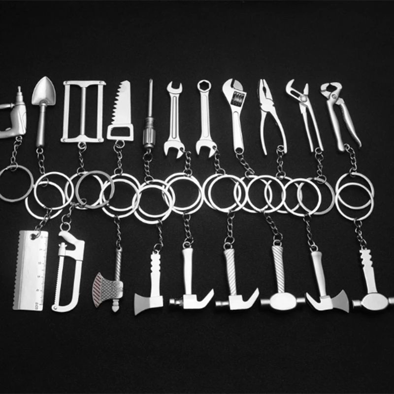 20 моделей мини-инструмент брелок для ключей металлический брелок гаечный ключ молоток пила топор плоскогубцы дрель брелок