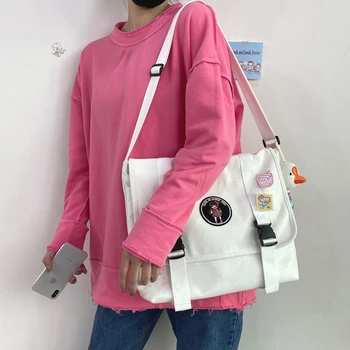 

2020 New Japanese Harajuku Ins Large-capacity Shoulder Canvas Bag Female Literary Retro Student Class Postman Messenger Bag
