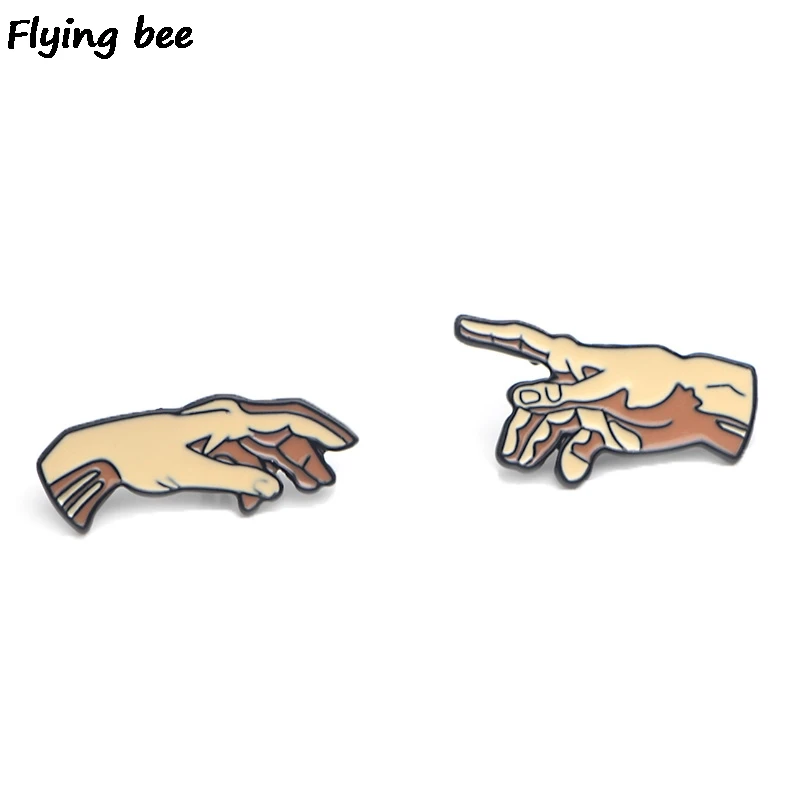 

Flyingbee 2pcs/set The Creation of Adam Brooch and Pin Cool Hands Enamel Pins Badge Shirt Lapel pin Brooches Badge jewelry X0447