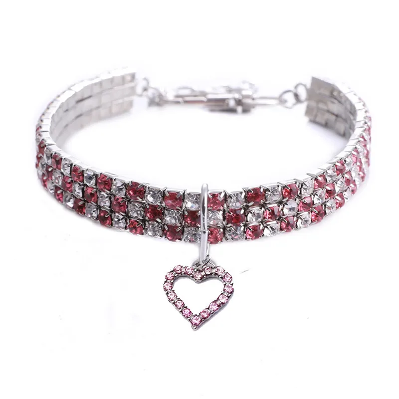 Heart collar Блестящие стразы ошейник для собак Кристалл щенок собака Чихуахуа воротники, ожерелье для маленьких средних собак Mascotas аксессуары для домашних животных - Цвет: Heart collar