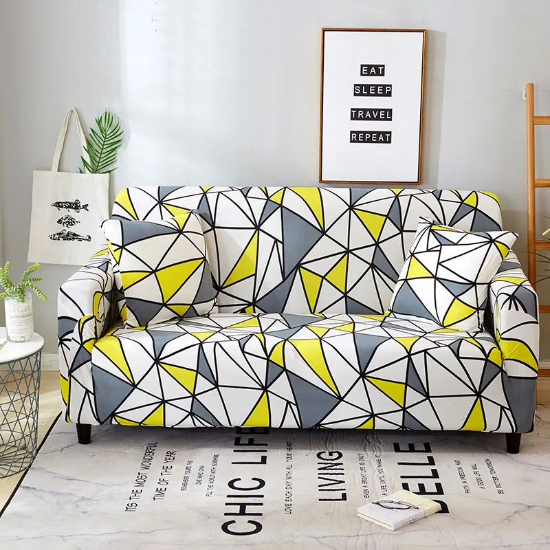 Solid Color Sofa Cover Big Elasticity Stretch Couch Cover Loveseat Sofa Corner Sofa Towel Furniture Cover 1/2/3/4 Seater - Цвет: Yellow Plaid