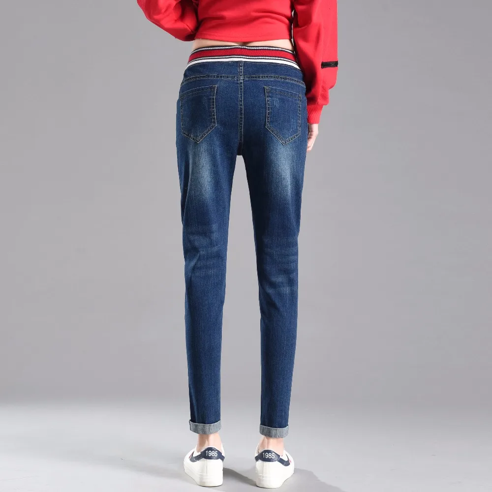 Новинка 2018 женские эластичные джинсы с высокой талией джинсовые брюки большого