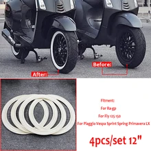 12 pulgadas, pegatinas blancas para neumáticos, 4 uds, pieza de armadura lateral de goma, Clip Vintage para SCOOTERS Piaggio Vespa GTS GTV SPRINT PRIMAVERA 150 12