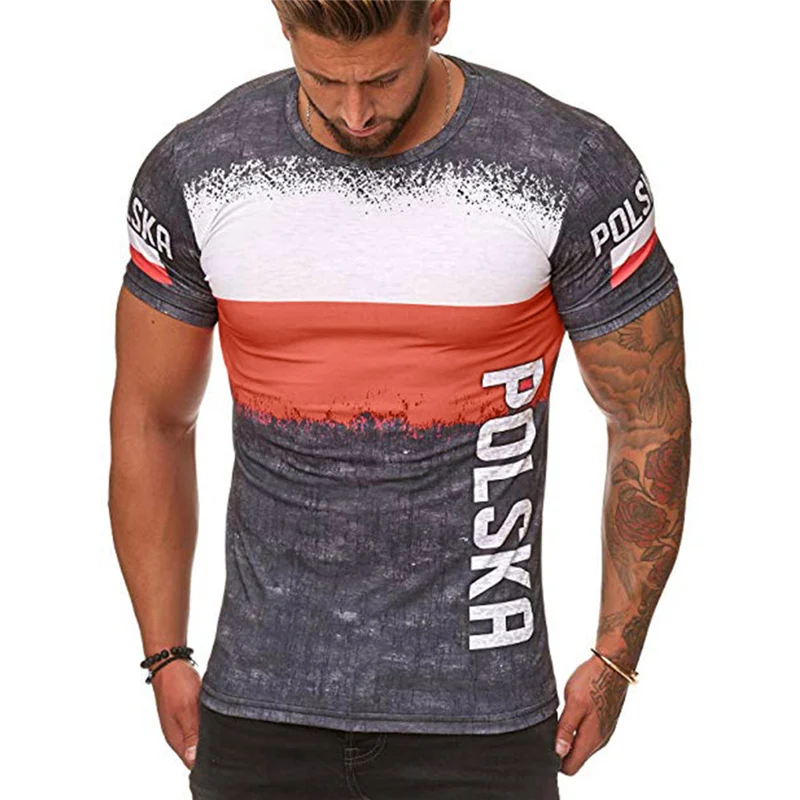 Summer Running t-shirt Men World Cup Printing Men Gym Shirt Bodybuilding Round Neck Short-sleeved T-shirt Trend Top male shirt