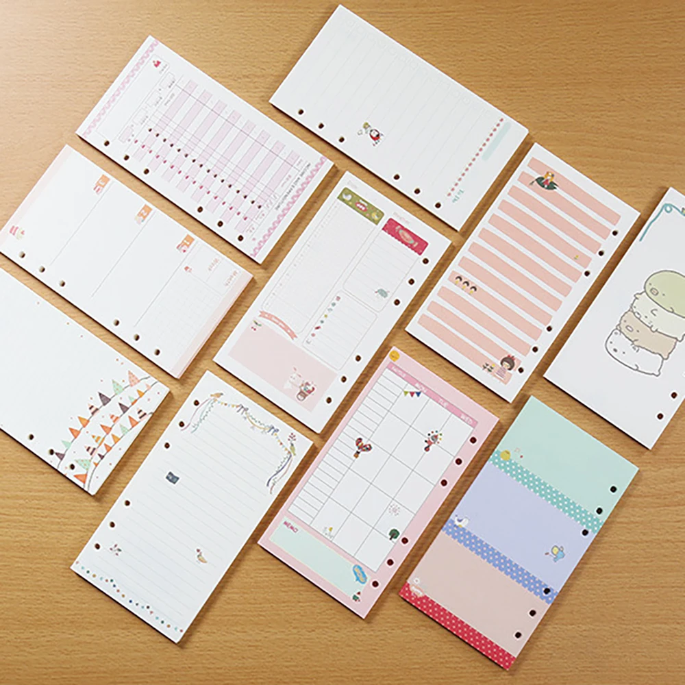 A5 A6  Kawaii Loose Leaf Notebook Paper Refill Spiral Binder Index Inner Pages Monthly Weekly Daily Planner Agenda