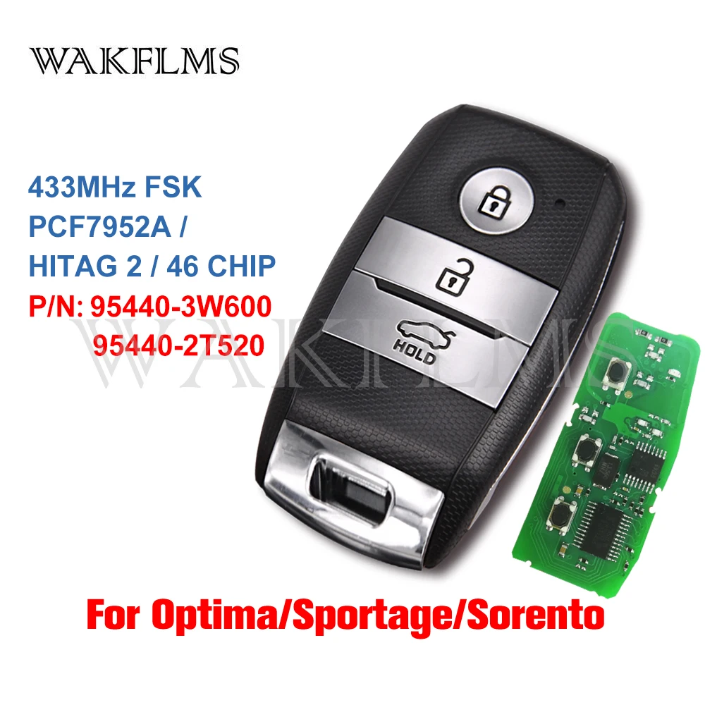 3btn Smart Card Remote Car Key 433MHz For Kia Picanto Optima Sorento Sportage 2014 2015 2016 PCF7952 95440-3W600 95440-2T520