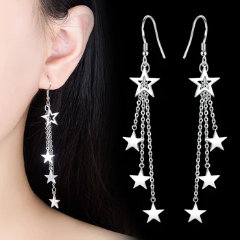

2020 New Fashion Star Tassel Earrings Stylish Simple Rose Gold Silver Color Long Chain Star Charm Earrings for Women Oorbellen