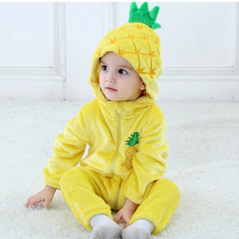 Одежда для маленьких девочек и мальчиков от 0 до 3 лет комбинезон, милый забавный комбинезон с ананасом и морковкой, одежда для сна для новорожденных комбинезон, карнавальный костюм для вечеринок - Цвет: yellow