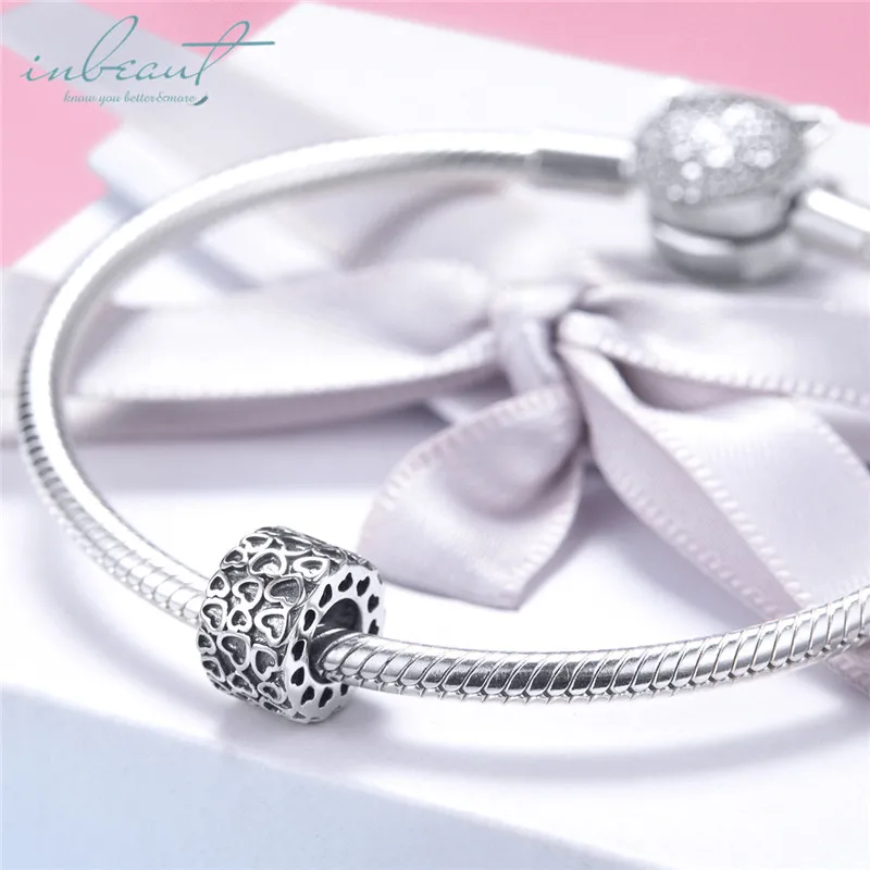 S925 серебро fit Pandora браслет Винтажные бусины в форме сердца группа сердца гравированные подвески для DIY Браслеты в виде цепочки ювелирных изделий