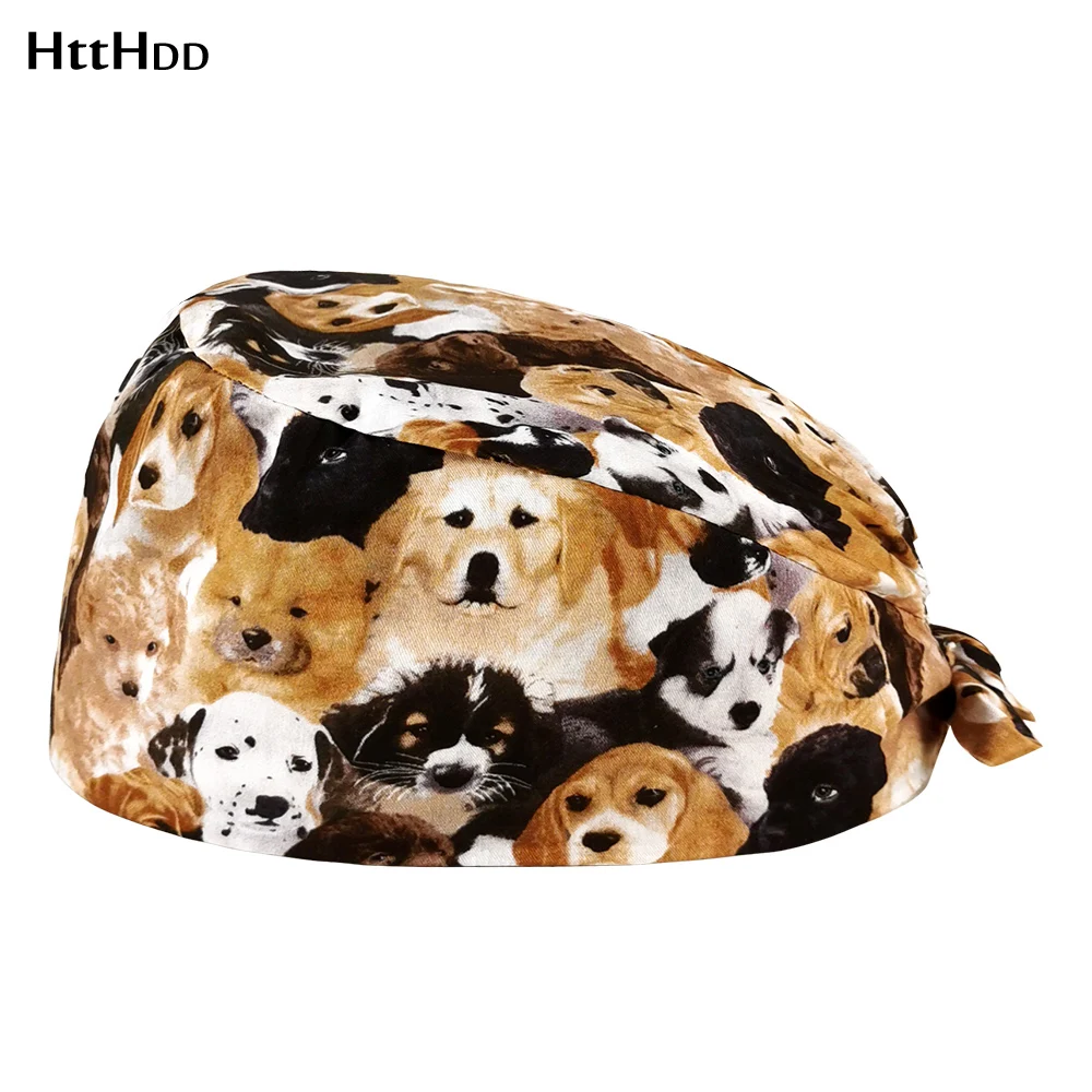 

Print hats adjustable scrub hats Fashion cotton Light Soft cute cartoon beauty salon working hat laboratory pet shop scrubs caps