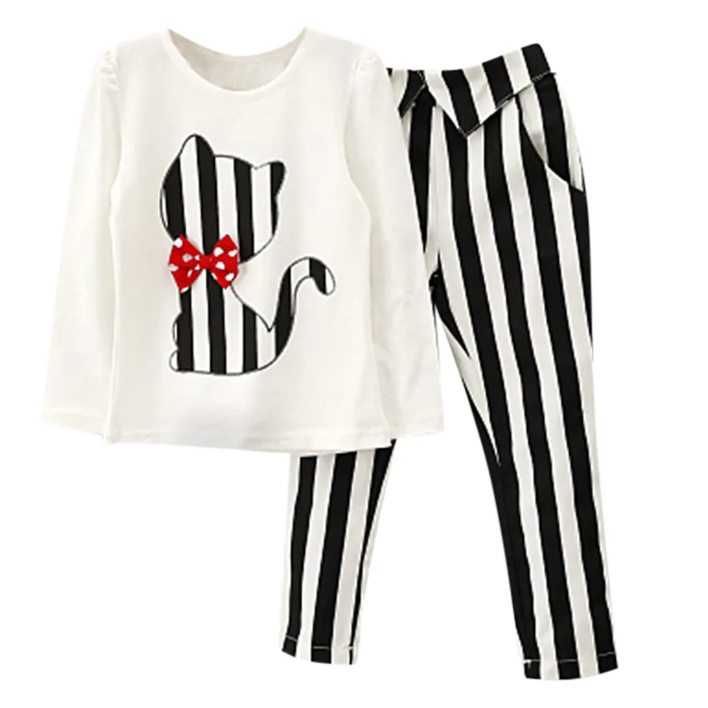 Детская Одежда для маленьких девочек футболка с длинным рукавом и принтом кота +