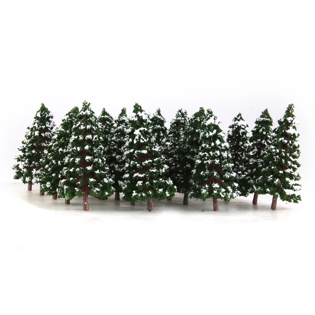20pcs Dark Green Model Trees Snow Landscape Scenery 3.15 inch 1:150
