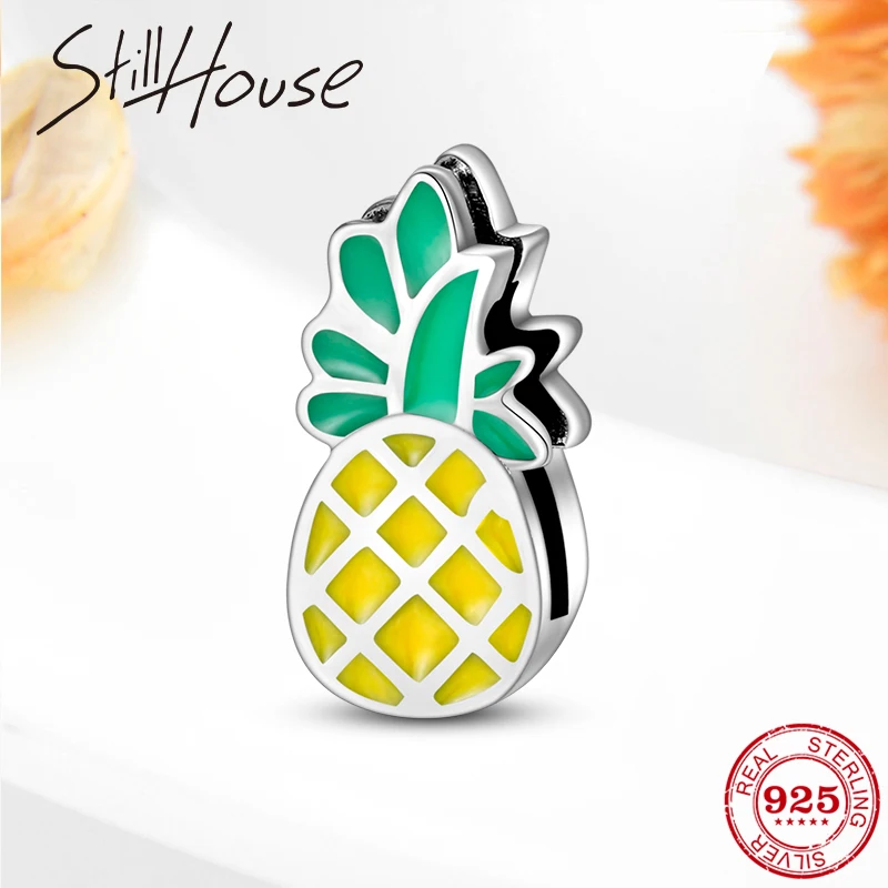 Fashion Round shape Yellow pineapple 925 Sterling Silver clips Beads Fit Original Reflection Charm Bracelet women Jewelry making | Украшения