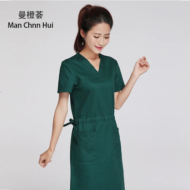 Женское зеленое медицинское платье, медицинские больничные халаты, медицинское пальто, халат медсестры, хлопковое хирургическое платье